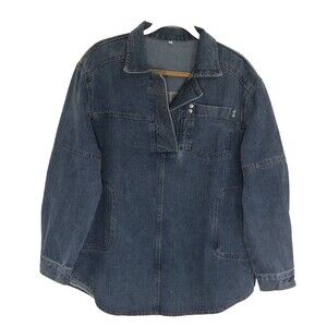 Denim Jacket Tops Women’s L Long Sleeve V-Neck Pockets Oversized